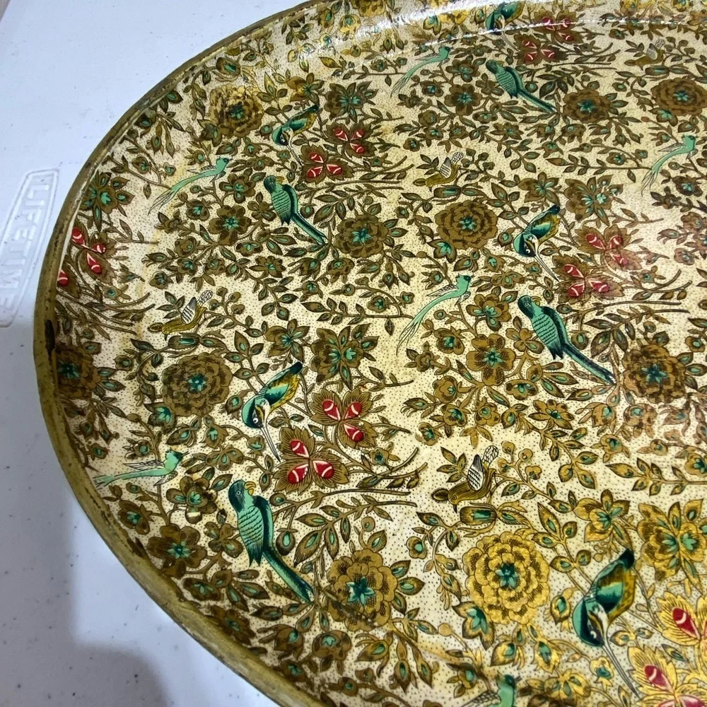 Vtg Registered Celebrate Japan Paper Mache Platter Gold Accent Birds and…